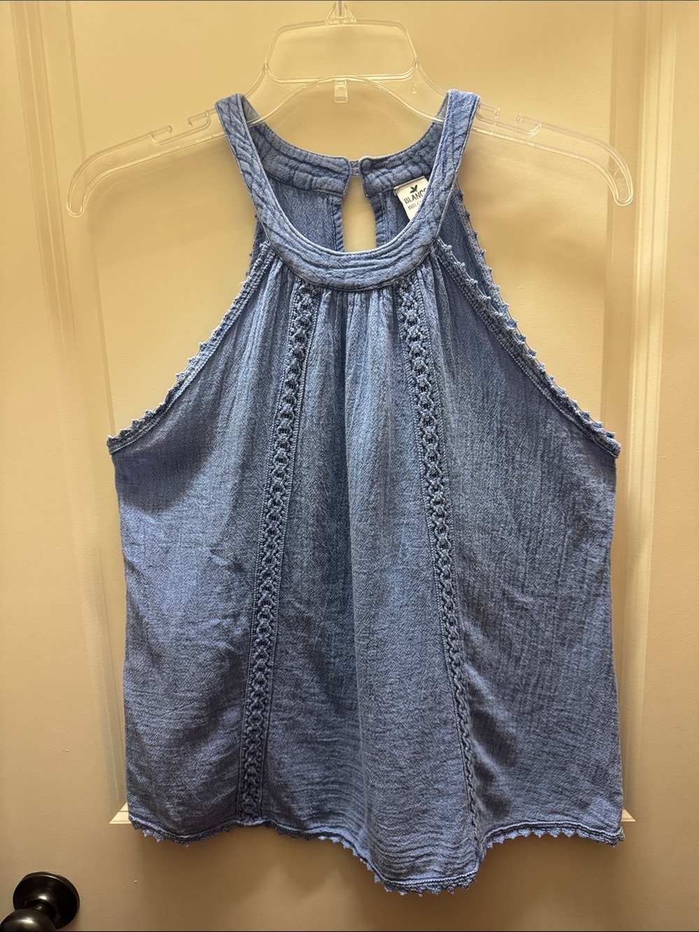 Light Blue Crochet-Trim Halter Camisole Top